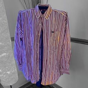 Chaps Men's Red and White Striped Button Down Shirt